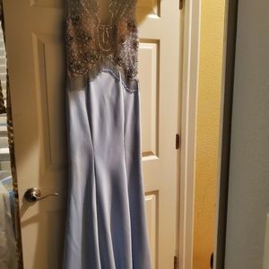 Floor length baby blue prom dress with built-in bra